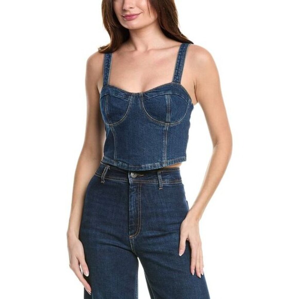 NWT Paige Guilia Denim Corset Crop Top in Sketchbook Blue 4 - Picture 12 of 13